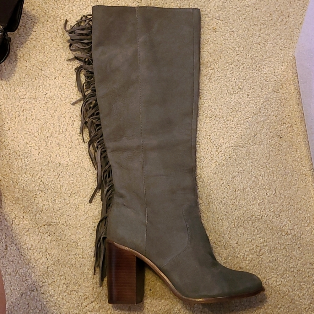 Grey Tall Fringe Boots
